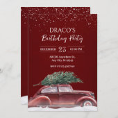 Vintage Auto mit Weihnachtsschnee Geburtstag Einladung (Vorne/Hinten)