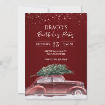 Vintage Auto mit Weihnachtsschnee Geburtstag