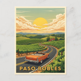 Vintage Auto Passion rodelt Weinland bei Sonnenunt Postkarte