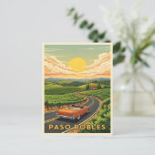 Vintage Auto Passion rodelt Weinland bei Sonnenunt Postkarte (Stehend Vorderseite)