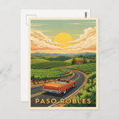 Vintage Auto Passion rodelt Weinland bei Sonnenunt Postkarte (Vorne/Hinten)