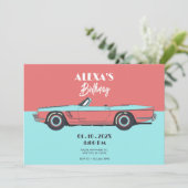Vintage Auto Pastellfarbe Geburtstag Einladung (Stehend Vorderseite)