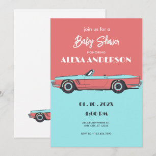 Vintage-Auto-Pastellfarben-Babyparty Einladung