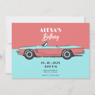 Vintage-Auto Pastellfarben Geburtstag Einladung