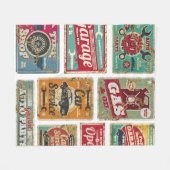 Vintage-Auto-Service und Tankstelle Vintages Metal Fleecedecke (Vorderseite (Horizontal))