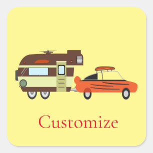 Vintage Auto und Camper Thunder_Cove Quadratischer Aufkleber