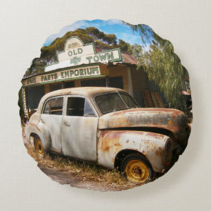Vintage Auto und Garage, Rundkissen Rundes Kissen