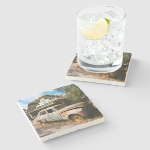 Vintage Auto und Garage, Stone Coaster Steinuntersetzer
