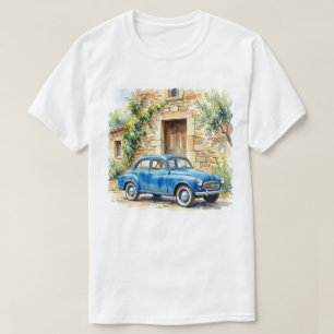 Vintage Auto vor einem steinernen Cottage T-Shirt