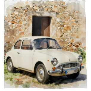 Vintage Auto vor Steinbau Duschvorhang