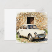 Vintage Auto vor Steinbau Einladung (Vorne/Hinten)
