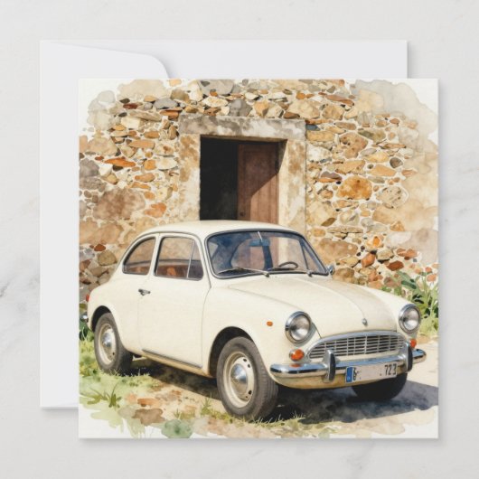 Vintage Auto vor Steinbau Einladung (Vorderseite)
