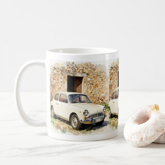 Vintage Auto vor Steinbau Kaffeetasse (Mit Donut)