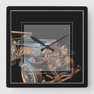Vintage-Auto-Wanduhr quadratisch - Name hinzufügen Quadratische Wanduhr