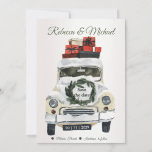 Vintage-Auto Weihnachten Save-the-Date-Einladung Einladung