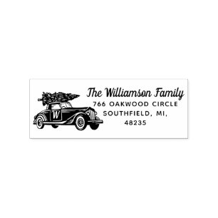 Vintage Auto-Weihnachtsbaum-Monogramm-Adresse Gummistempel