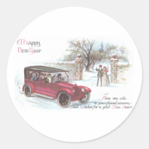 Vintage-Automobil-Neujahrsgruß Runder Aufkleber