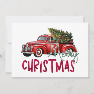 Vintage Automobil und Weihnachtsbaum Feiertagskarte