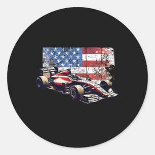Vintage-Autorennwagen Amerikanische Flagge 4. Juli Runder Aufkleber