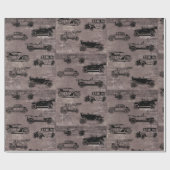 Vintage-Autos auf Taupe-Backstein und Zeitungsdruc Geschenkpapier (Flach)
