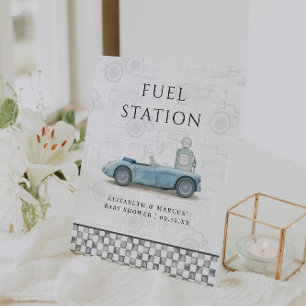 Vintage-Autos-Tankstelle-Baby-Party Sockelschild