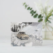 Vintage Autowerbung, Winterszene Postkarte (Stehend Vorderseite)