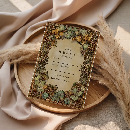 Vintage Autumn Botanical Wedding RSVP Karte