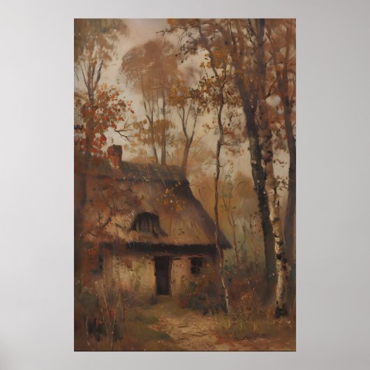 Vintage Autumn Cottage Landscape Printable Art Poster (Vorne)