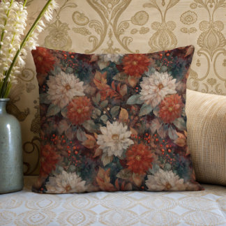 Vintage Autumn Dahlia Floral Pattern Cushion Kissen