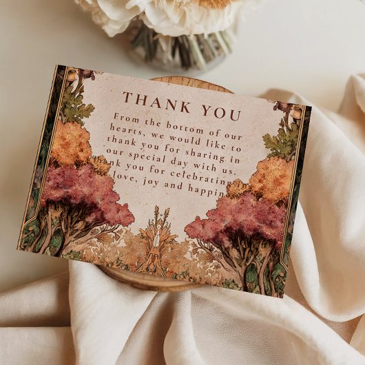 Vintage Autumn Woodland Wedding Dankeskarte