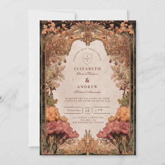 Vintage Autumn Woodland Wedding Einladung (Vorderseite)