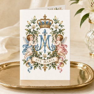 Vintage-Ave-Maria-katholische-Engel-Monogramm Dankeskarte