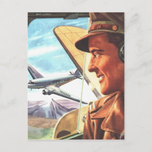 Vintage Aviation Flugzeug Farb-Kunst Postkarte