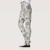 Vintage Aviation Passport Stamp Pattern (1) Leggings (Links)