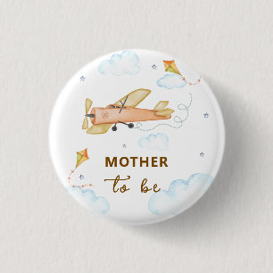 Vintage-Aviator-Flugzeug Baby-Shower für werdende Button