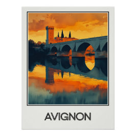 Vintage Avignon-Plakat, Sonnenuntergang auf dem Poster