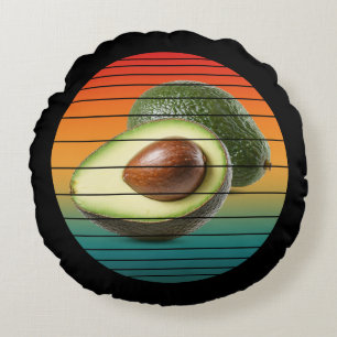 Vintage-Avocado-Frucht vegetarisches Essen Rundes Kissen