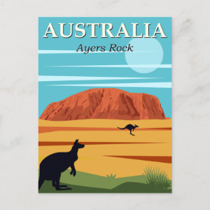 Vintage Ayers Rock Australien Kängurus Reise Postkarte