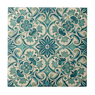 Vintage-Azulejo-Portugiesisches-Grün-Muster Fliese