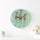Vintage Azure & Amber Giraffes Clock Große Wanduhr (Zuhause)