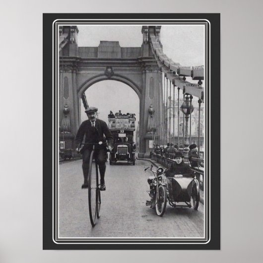 Vintage B&W Penny Farthing / Hammersmith Bridge Poster (Vorne)