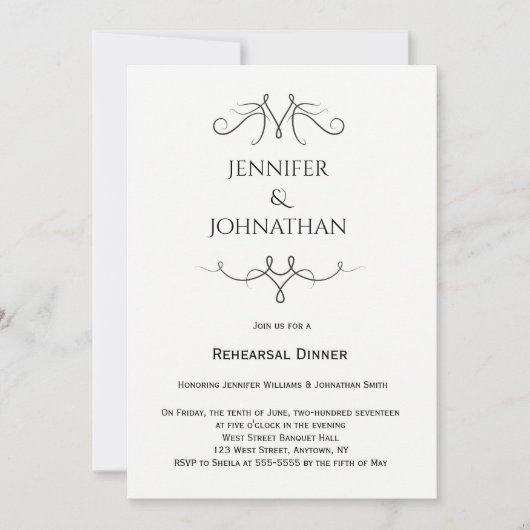 Vintage b&w Proben-Abendesseneinladungen Einladung (Vorderseite)