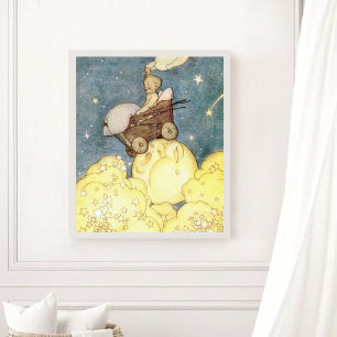 Vintage-Baby-Abenteuer mit Mond und Sternen Poster