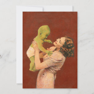 Vintage-Baby-Alien-Einladung Einladung