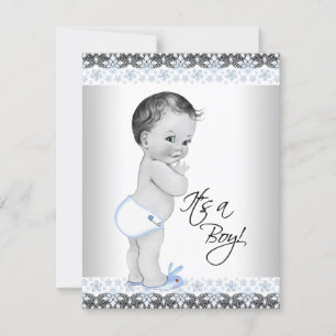 Vintage Baby Blau Schwarz Grau Baby Shower für ein Einladung