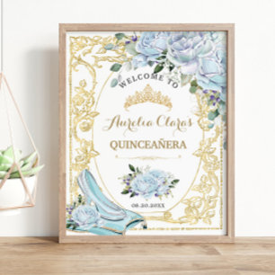Vintage Baby Blue Rosen Cinderella Quinceanera Poster