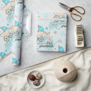 Vintage Baby Boy Carriage Geschenkpapier