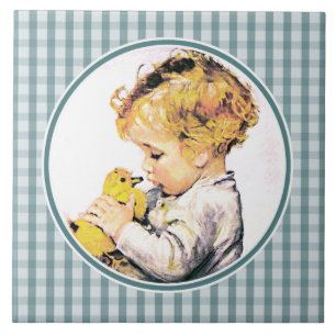 Vintage Baby Boy mit Entlein Ostergeschenk Fliese