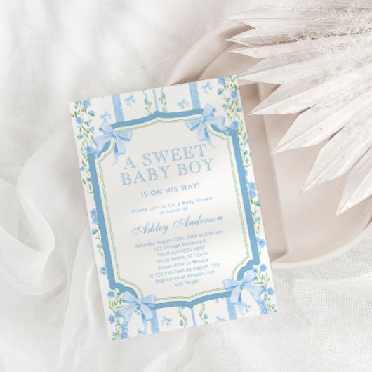 Vintage Baby Boy Shower mit Schleife Einladung