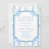 Vintage Baby Boy Shower mit Schleife Einladung (Vorderseite)